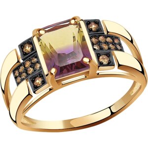 Кольцо Diamant online, золото, 585 проба, фианит, аметрин, размер 18