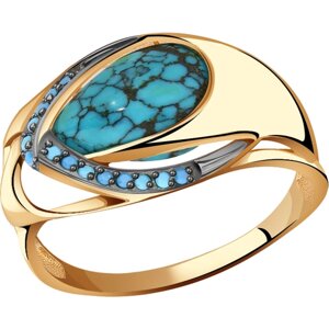 Кольцо Diamant online, золото, 585 проба, фианит, бирюза, размер 17.5