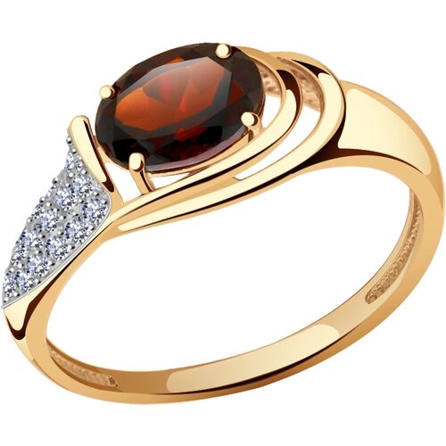 Кольцо Diamant online, золото, 585 проба, фианит, гранат, размер 17.5