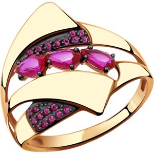 Кольцо Diamant online, золото, 585 проба, фианит, корунд, размер 18.5, красный