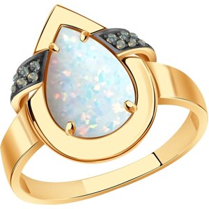 Кольцо Diamant online, золото, 585 проба, фианит, опал, размер 17.5