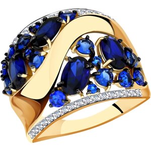 Кольцо Diamant online, золото, 585 проба, фианит, сапфир синтетический, размер 19.5