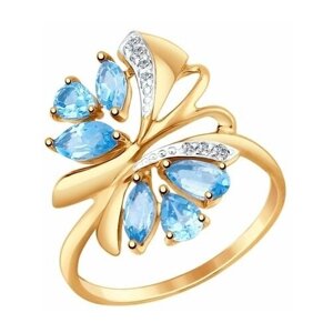 Кольцо Diamant online, золото, 585 проба, фианит, топаз, размер 17