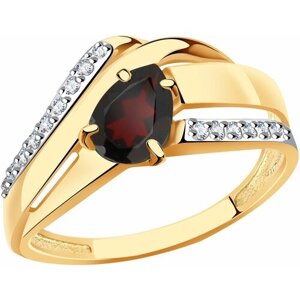 Кольцо Diamant online, золото, 585 проба, гранат, фианит, размер 17.5