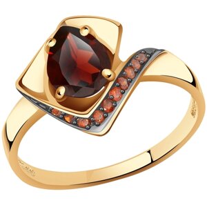 Кольцо Diamant online, золото, 585 проба, гранат, фианит, размер 17, красный