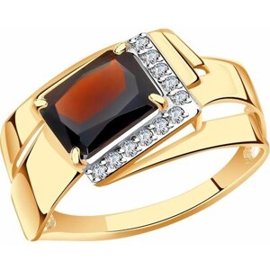 Кольцо Diamant online, золото, 585 проба, гранат, фианит, размер 18.5