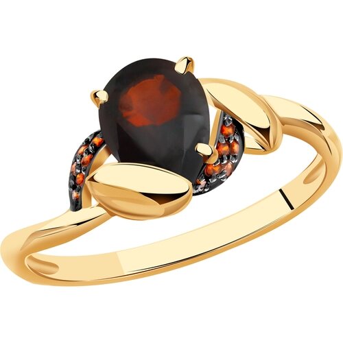 Кольцо Diamant online, золото, 585 проба, гранат, фианит, размер 18, красный