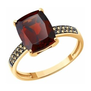 Кольцо Diamant online, золото, 585 проба, гранат, фианит, размер 20, красный