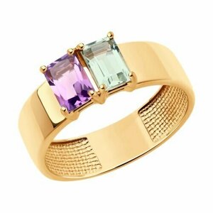 Кольцо Diamant online, золото, 585 проба, празиолит, аметист, размер 19