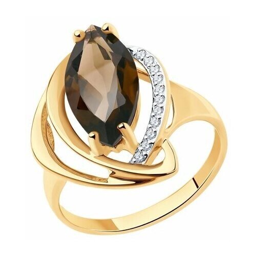 Кольцо Diamant online, золото, 585 проба, раухтопаз, фианит, размер 19.5