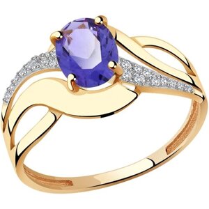 Кольцо Diamant online, золото, 585 проба, танзанит, фианит, размер 17.5