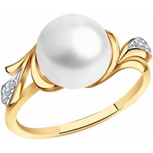 Кольцо Diamant online, золото, 585 проба, жемчуг, фианит, размер 18