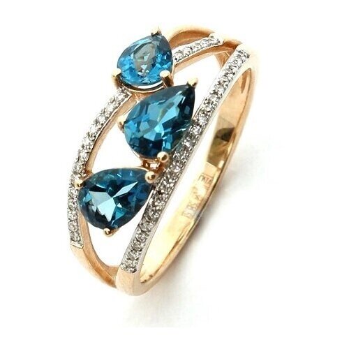 Кольцо Diamond Prime красное золото, 585 проба, бриллиант, топаз, размер 17, голубой, синий