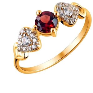 Кольцо Эстет, красное золото, 585 проба, гранат, фианит, размер 16.5, красный, бесцветный
