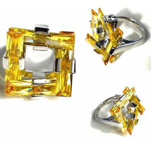 Кольцо Florento, бижутерный сплав, родирование, хрусталь, размер 17, желтый