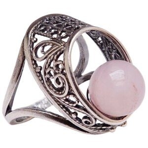 Кольцо Хорошие Вещи, бижутерный сплав, серебрение, филигрань, чернение, кварц, размер 17, розовый, серебряный