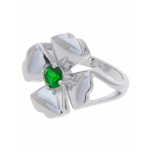 Кольцо Lotus Jewelry, бижутерный сплав, родирование, фианит, размер 17, зеленый
