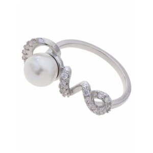 Кольцо Lotus Jewelry, бижутерный сплав, родирование, жемчуг Swarovski синтетический, размер 16, белый