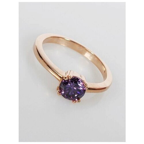 Кольцо Lotus Jewelry, бижутерный сплав, золочение, аметист, размер 16, фиолетовый