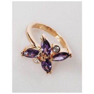 Кольцо Lotus Jewelry, бижутерный сплав, золочение, аметист, размер 16, фиолетовый