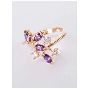 Кольцо Lotus Jewelry, бижутерный сплав, золочение, аметист, размер 18, фиолетовый