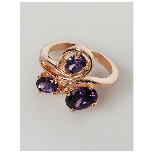 Кольцо Lotus Jewelry, бижутерный сплав, золочение, аметист, размер 20, фиолетовый