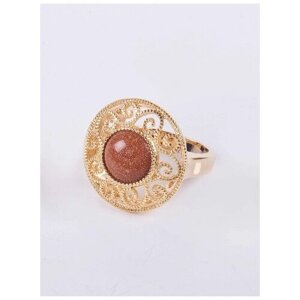 Кольцо Lotus Jewelry, бижутерный сплав, золочение, авантюрин, размер 18, красный