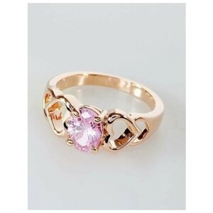Кольцо Lotus Jewelry, бижутерный сплав, золочение, фианит, размер 16, розовый