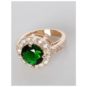 Кольцо Lotus Jewelry, бижутерный сплав, золочение, фианит, размер 17, зеленый