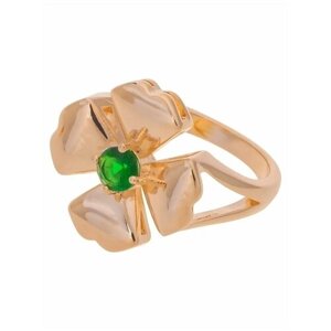 Кольцо Lotus Jewelry, бижутерный сплав, золочение, фианит, размер 18, зеленый