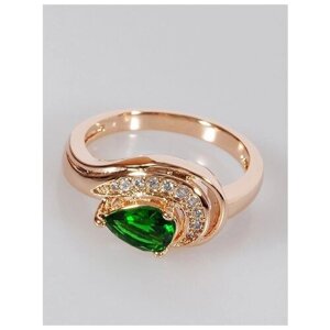 Кольцо Lotus Jewelry, бижутерный сплав, золочение, фианит, размер 19, зеленый
