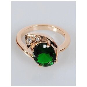 Кольцо Lotus Jewelry, бижутерный сплав, золочение, фианит, размер 19, зеленый
