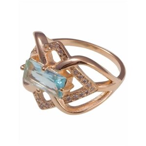 Кольцо Lotus Jewelry, бижутерный сплав, золочение, фианит, размер 20, голубой