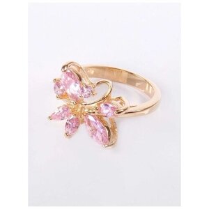 Кольцо Lotus Jewelry, бижутерный сплав, золочение, фианит, размер 20, розовый