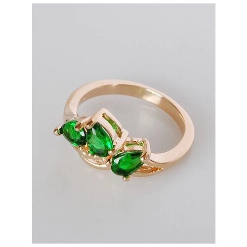 Кольцо Lotus Jewelry, бижутерный сплав, золочение, фианит, размер 20, зеленый