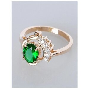 Кольцо Lotus Jewelry, бижутерный сплав, золочение, фианит, размер 20, зеленый