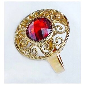 Кольцо Lotus Jewelry, бижутерный сплав, золочение, гранат, размер 19, красный