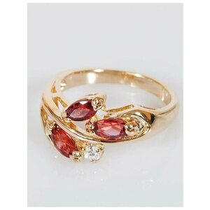 Кольцо Lotus Jewelry, бижутерный сплав, золочение, гранат, размер 19, красный