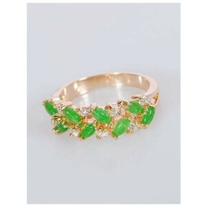 Кольцо Lotus Jewelry, бижутерный сплав, золочение, хризопраз, размер 15, зеленый