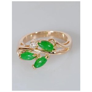 Кольцо Lotus Jewelry, бижутерный сплав, золочение, хризопраз, размер 19, зеленый