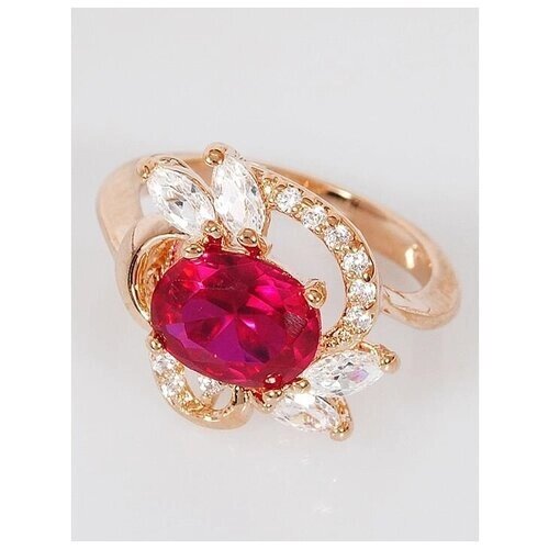 Кольцо Lotus Jewelry, бижутерный сплав, золочение, корунд, размер 16, красный