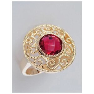 Кольцо Lotus Jewelry, бижутерный сплав, золочение, корунд, размер 20, красный