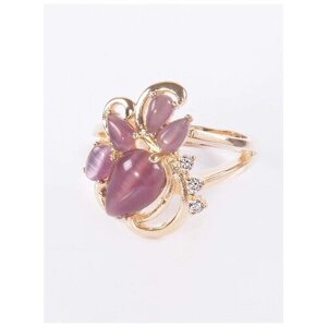 Кольцо Lotus Jewelry, бижутерный сплав, золочение, кошачий глаз, размер 17, фиолетовый