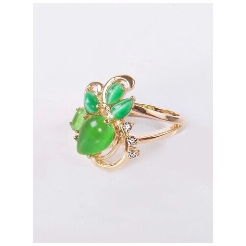 Кольцо Lotus Jewelry, бижутерный сплав, золочение, кошачий глаз, размер 17, зеленый