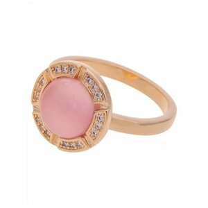 Кольцо Lotus Jewelry, бижутерный сплав, золочение, кошачий глаз, размер 18, розовый