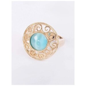 Кольцо Lotus Jewelry, бижутерный сплав, золочение, кошачий глаз, размер 20, голубой