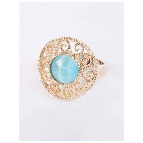 Кольцо Lotus Jewelry, бижутерный сплав, золочение, кошачий глаз, размер 20, голубой