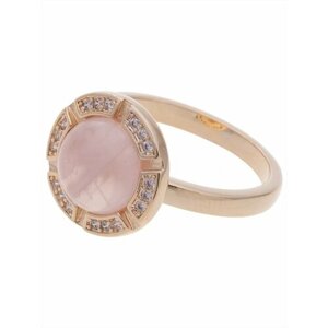 Кольцо Lotus Jewelry, бижутерный сплав, золочение, кварц, размер 19, розовый