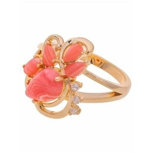 Кольцо Lotus Jewelry, бижутерный сплав, золочение, родохрозит, размер 17, розовый
