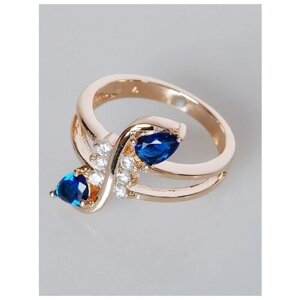 Кольцо Lotus Jewelry, бижутерный сплав, золочение, шпинель, размер 19, синий